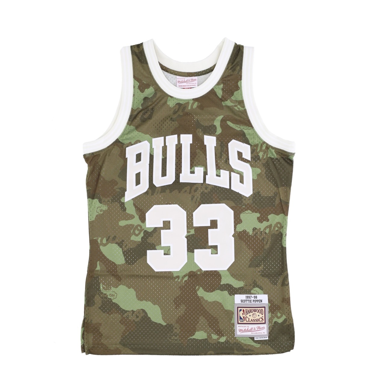 MITCHELL & NESS NBA GHOST GREEN CAMO SWINGMAN JERSEY HARDWOOD CLASSICS NO 33 SCOTTIE PIPPEN 1997-98 CHIBUL SMJY4362-CBU97SPICMGR