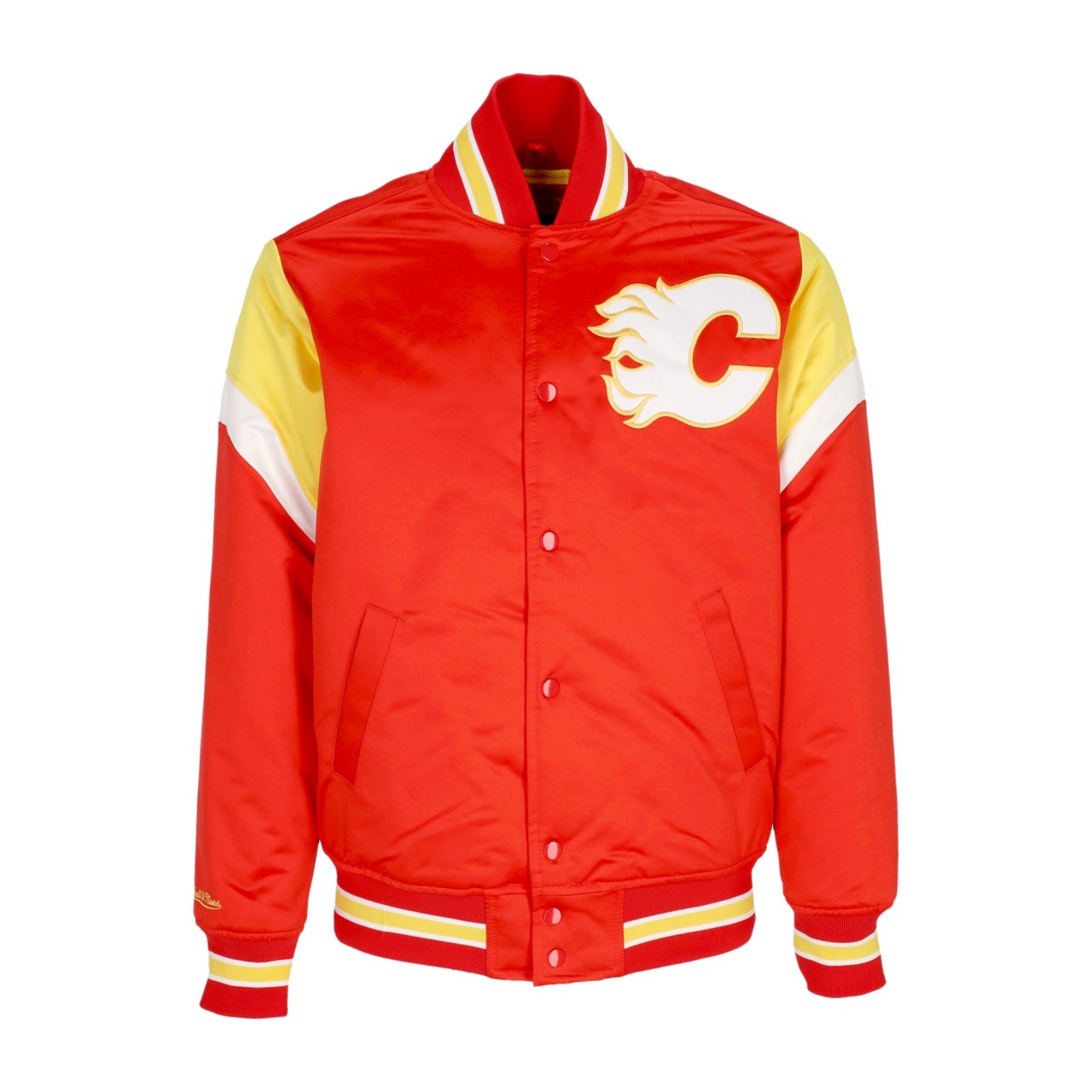 MITCHELL & NESS NHL HEAVYWEIGHT SATIN JACKET CALFLA OJBF5516-CFLYYPPPSCAR