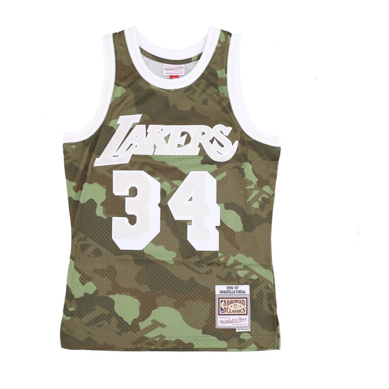 MITCHELL & NESS NBA GHOST GREEN CAMO SWINGMAN JERSEY HARDWOOD CLASSICS NO 34 SHAQUILLE O&#039;NEAL 1996-97 LOSLAK SMJY4362-LAL96SONCMGR