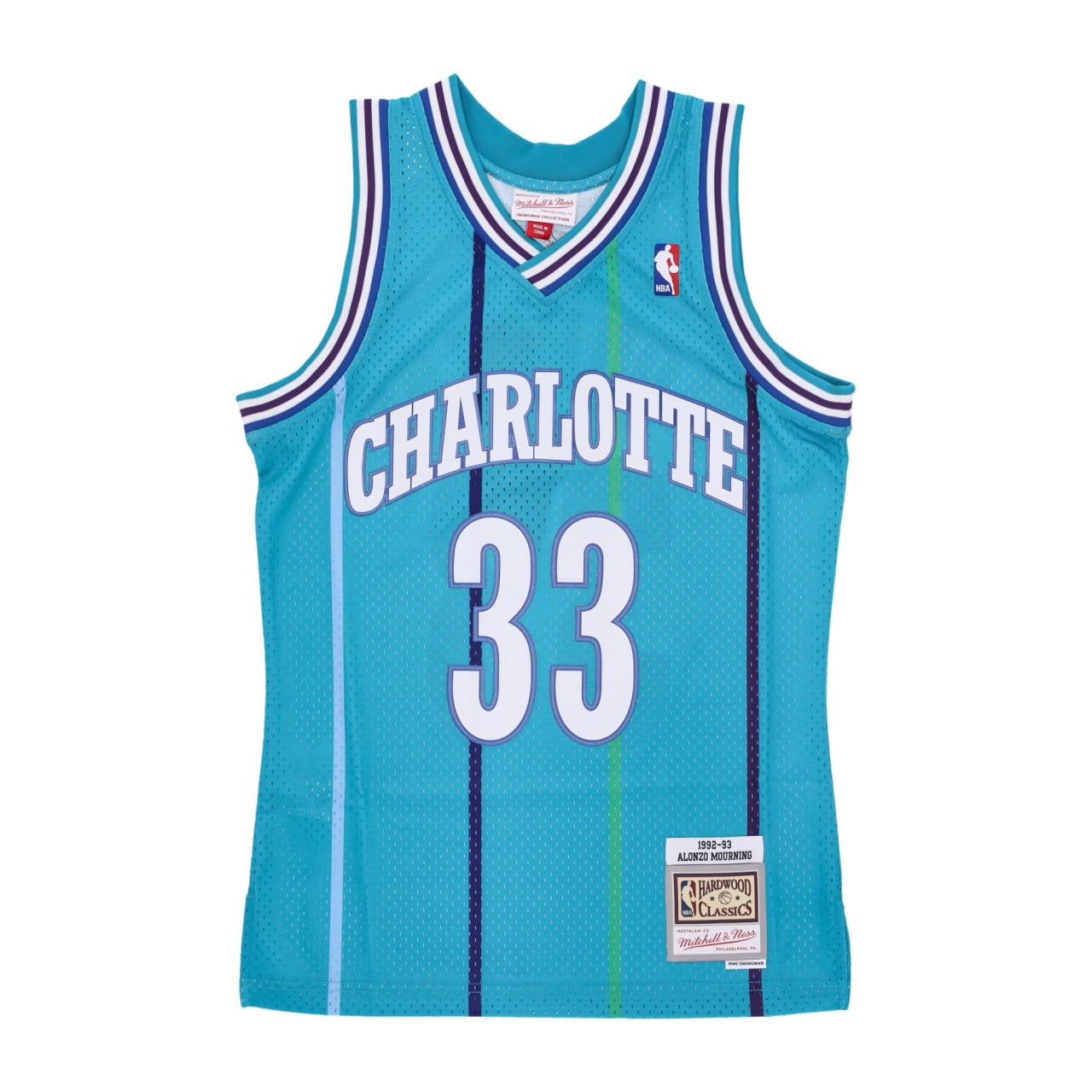 MITCHELL & NESS NBA SWINGMAN JERSEY NO 33 ALONZO MOURNING CHAHOR SMJYGS18148-CHOTEAL92AMO