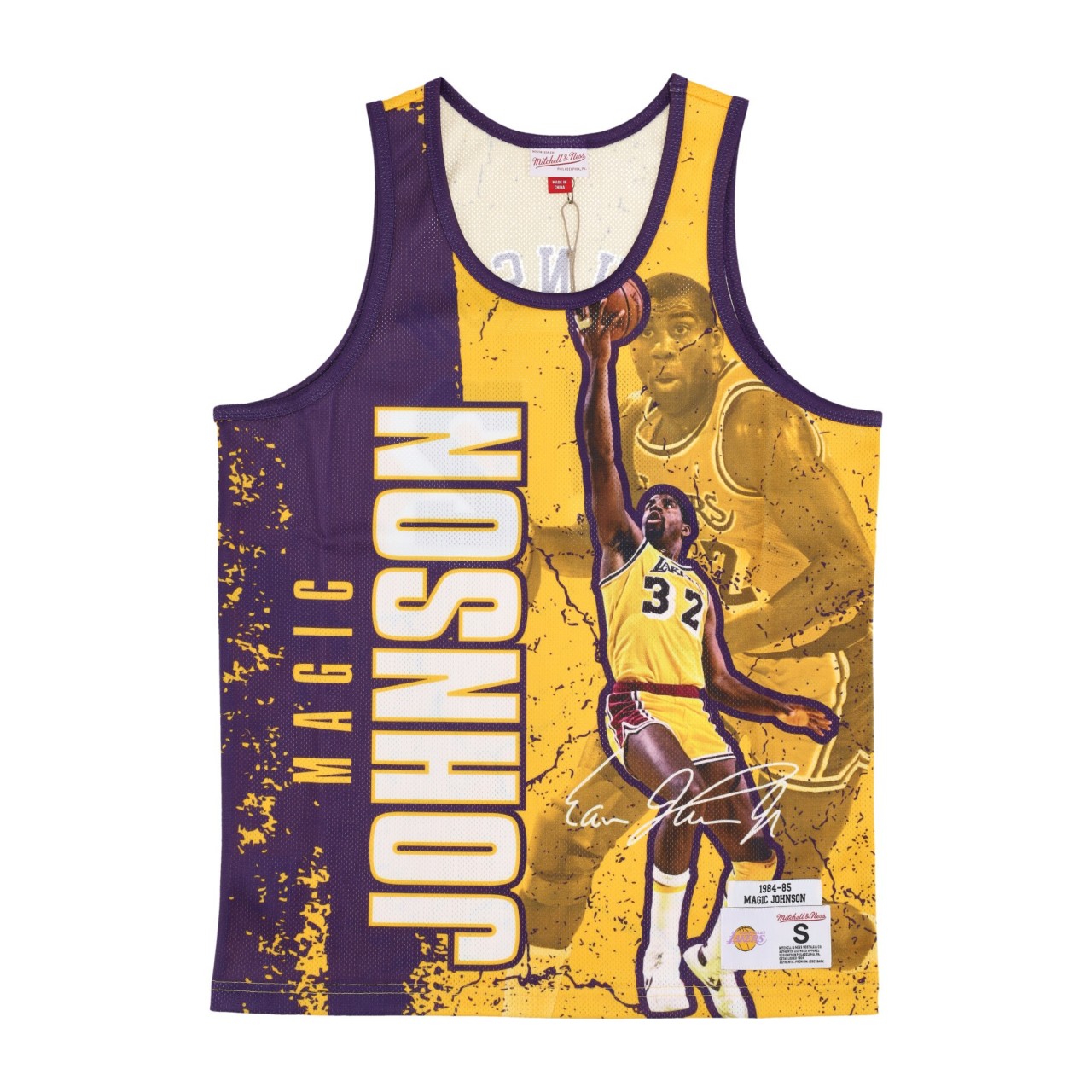 MITCHELL & NESS NBA BURST MESH TANK NO 32 MAGIC JOHNSON LOSLAK TNMK5010-LALYYEJHGOLD