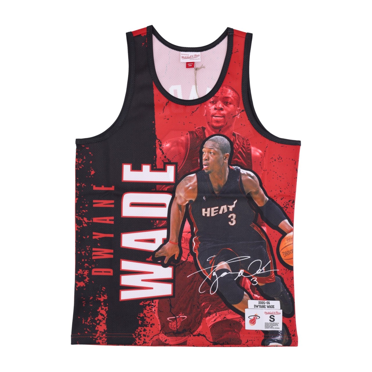 MITCHELL & NESS NBA BURST MESH TANK NO 3 DWYANE WADE MIAHEA TNMK5010-MHEYYDWABLCK