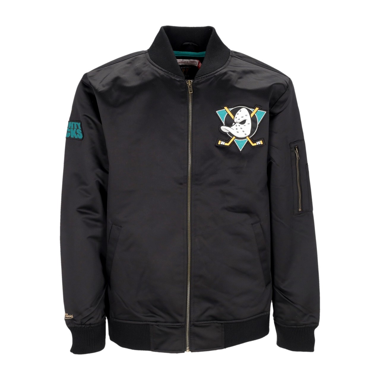 MITCHELL & NESS NHL LIGHTWEIGHT SATIN BOMBER ANADUC SJKT6599-ADUYYPPPBLCK