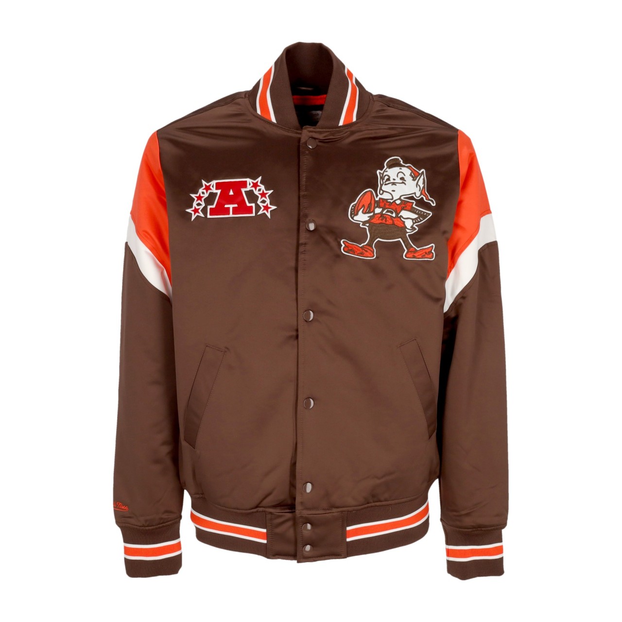 MITCHELL & NESS NFL HEAVYWEIGHT SATIN JACKET CLEBRO OJBF5516-CBRYYPPPBROW